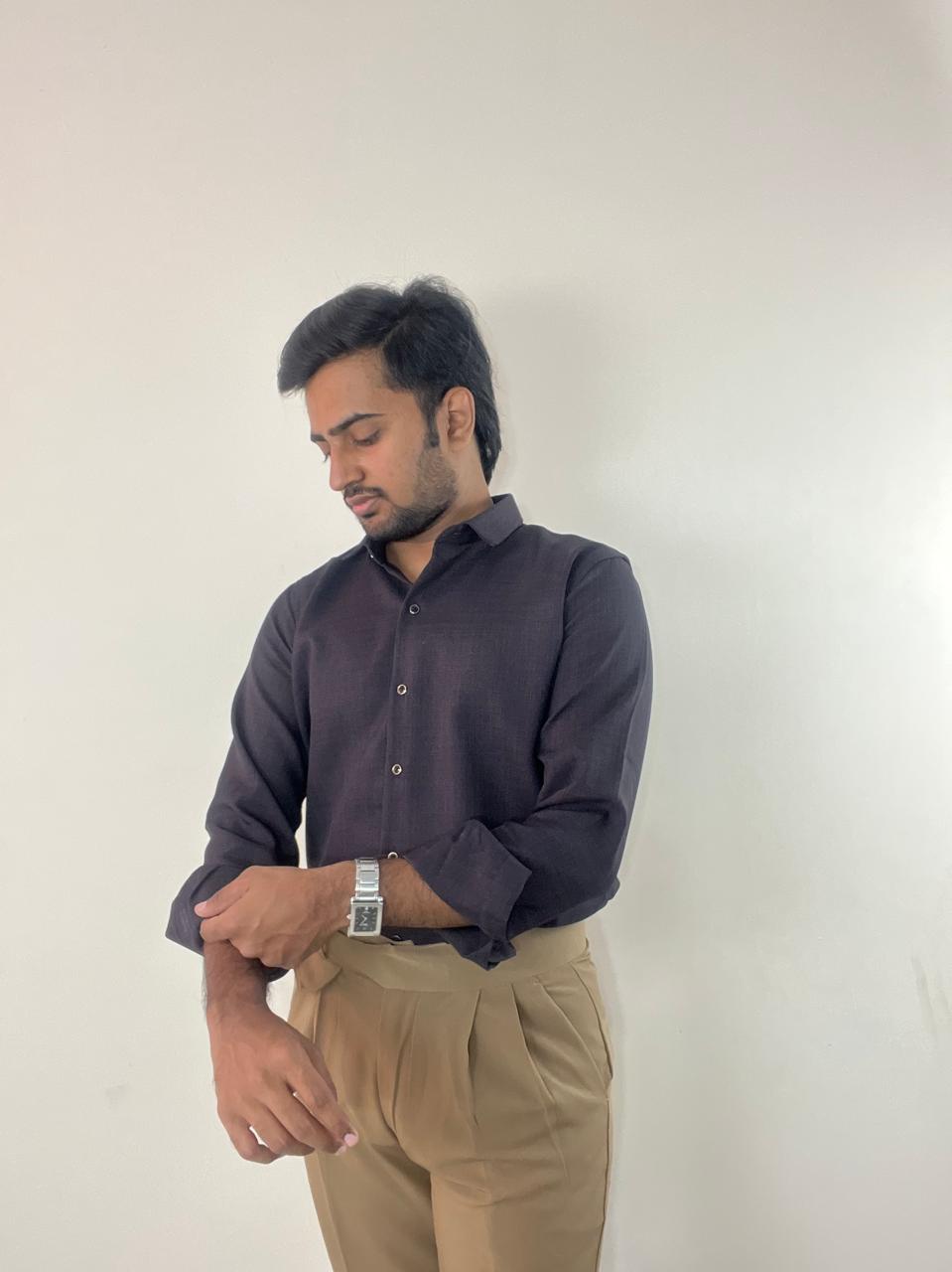 Coffee brown linen shirt & Khaki Gurkha pants