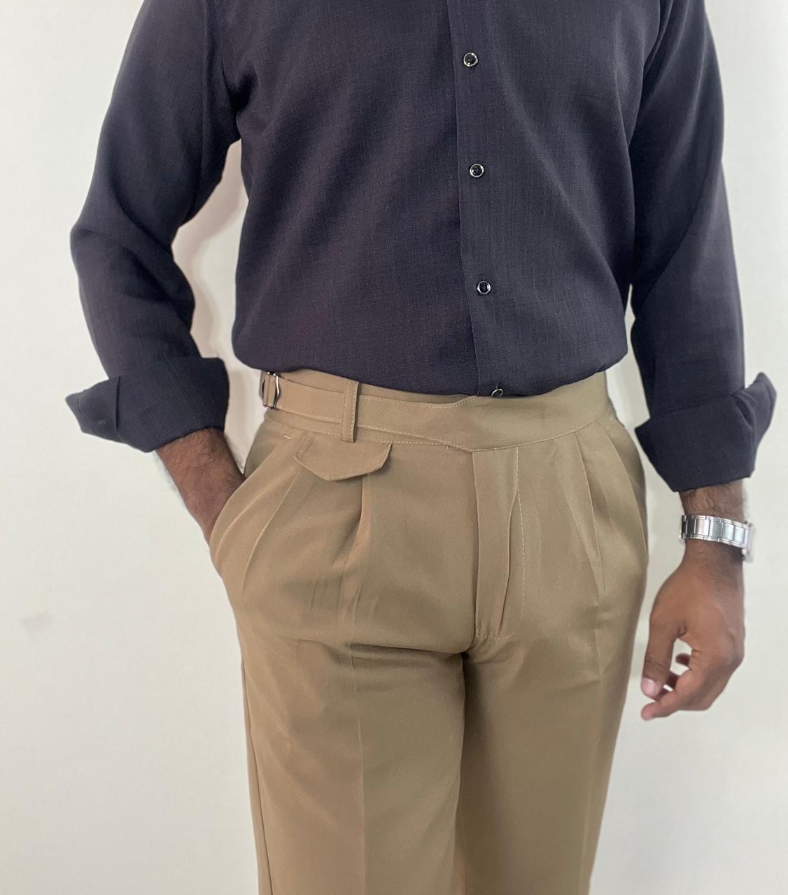 Coffee brown linen shirt & Khaki Gurkha pants