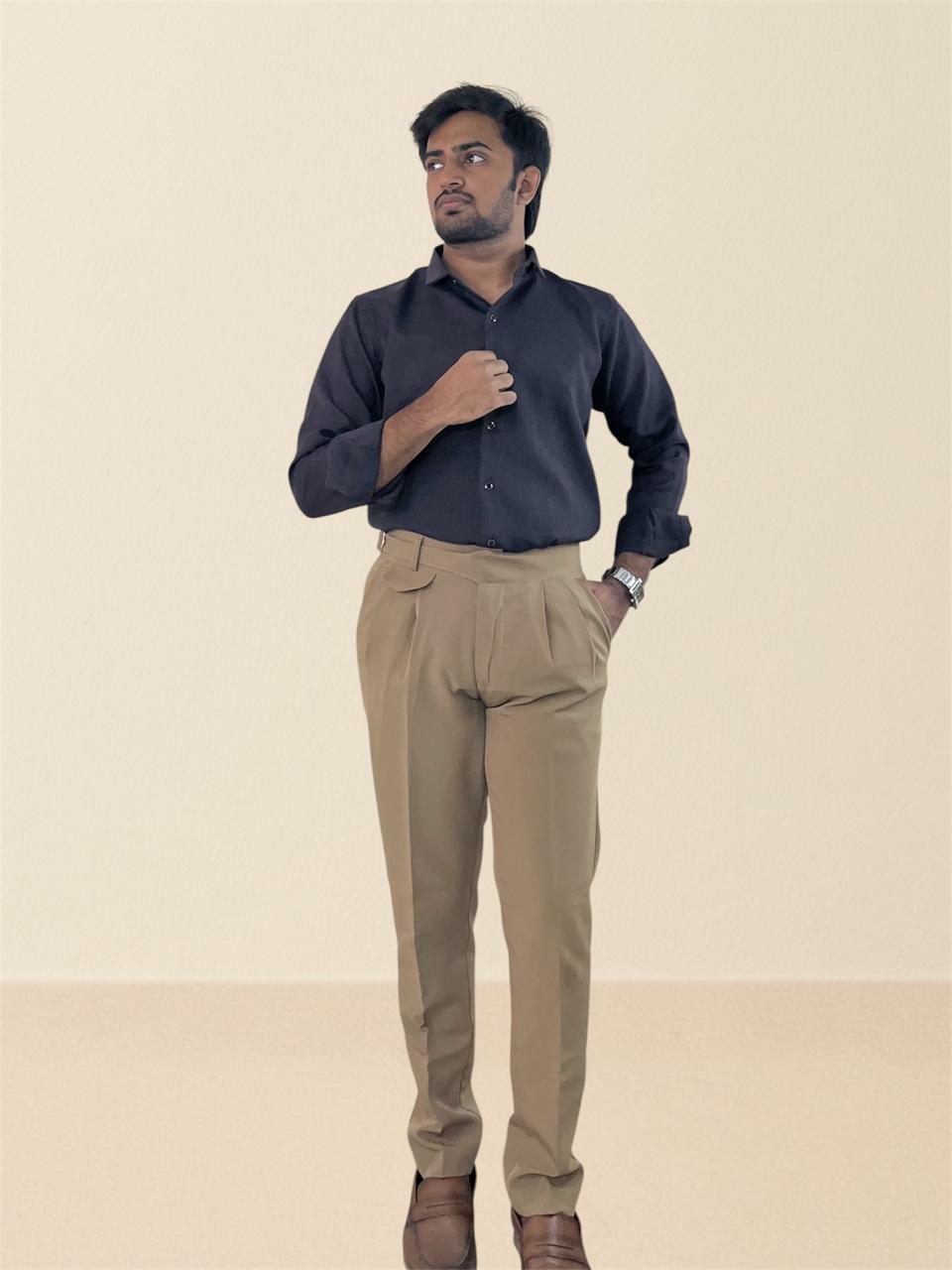 Coffee brown linen shirt & Khaki Gurkha pants