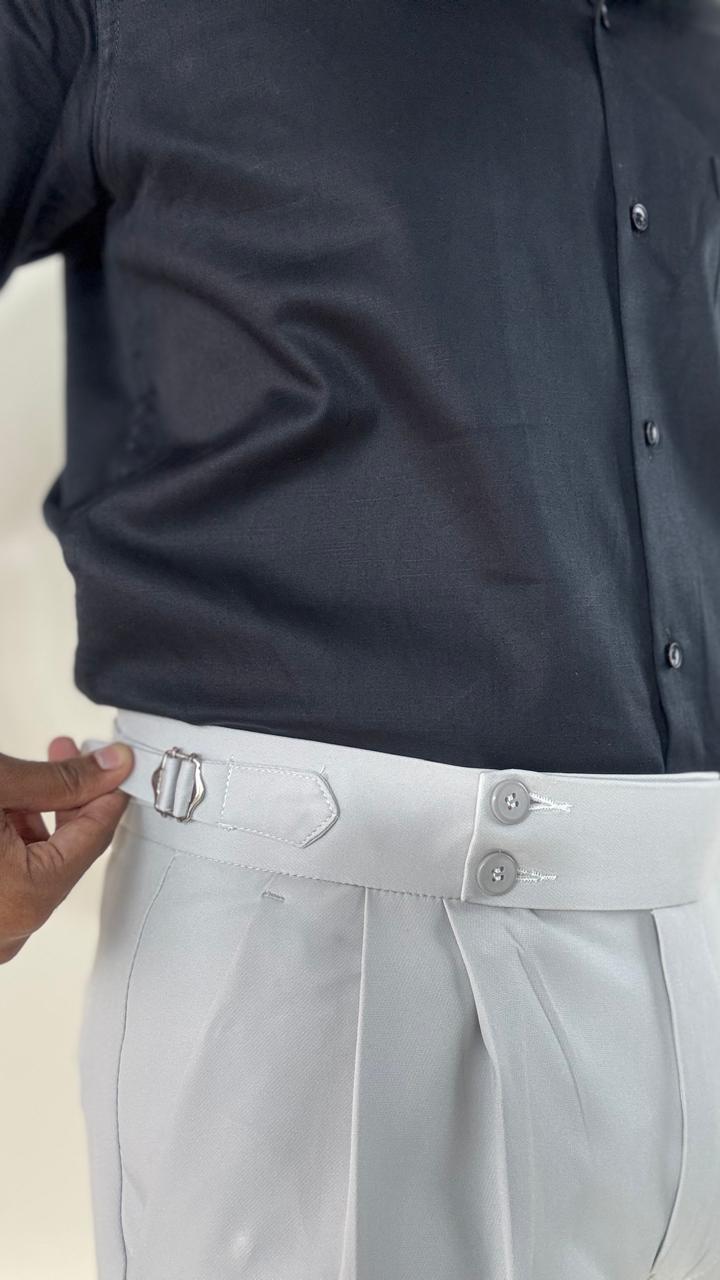 Light grey double-buckle gurkha pants for men