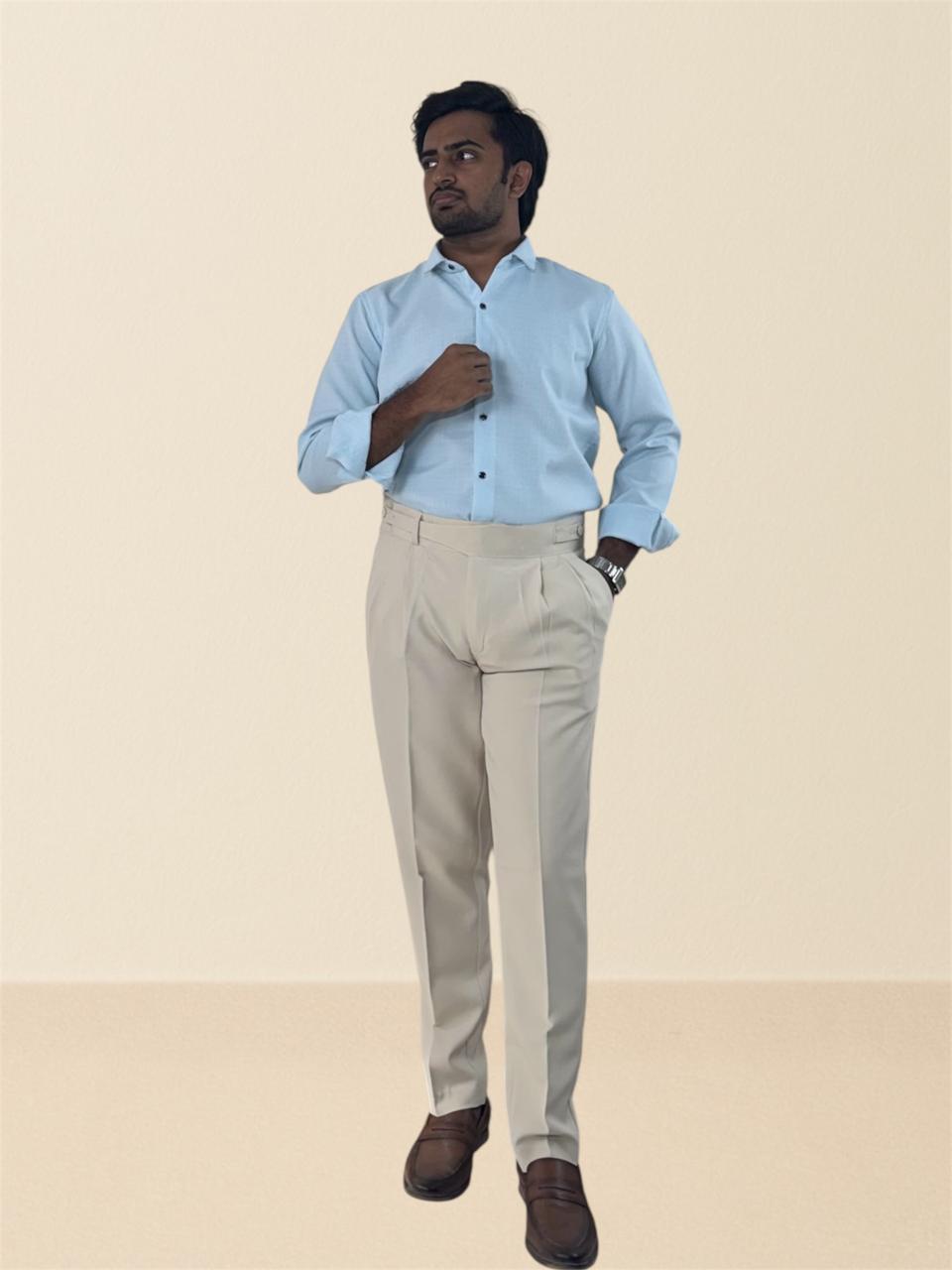 Cream double sided button gurkha pants for men