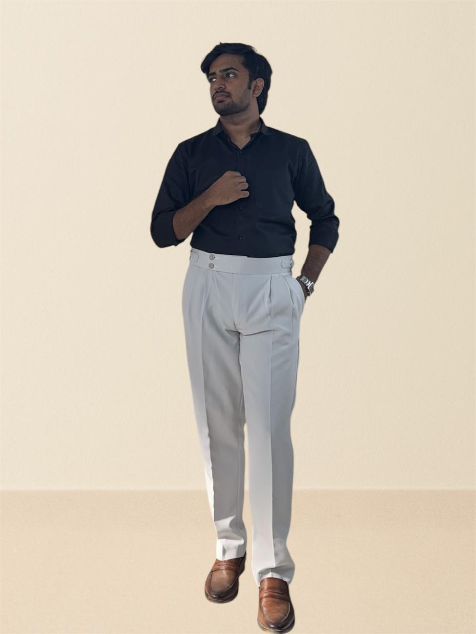 Light grey double-buckle gurkha pants for men