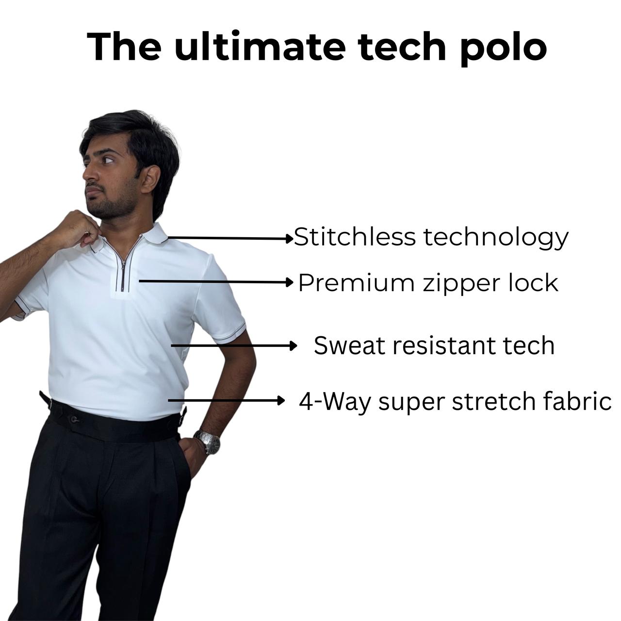 Structured Executive Tech Polo | Ultra-Stretch , Stitchless & Wrinkle-Free Performance T-Shirt