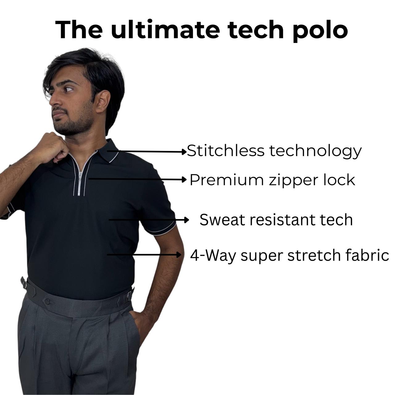 Structured Executive Tech Polo | Ultra-Stretch , Stitchless & Wrinkle-Free Performance T-Shirt