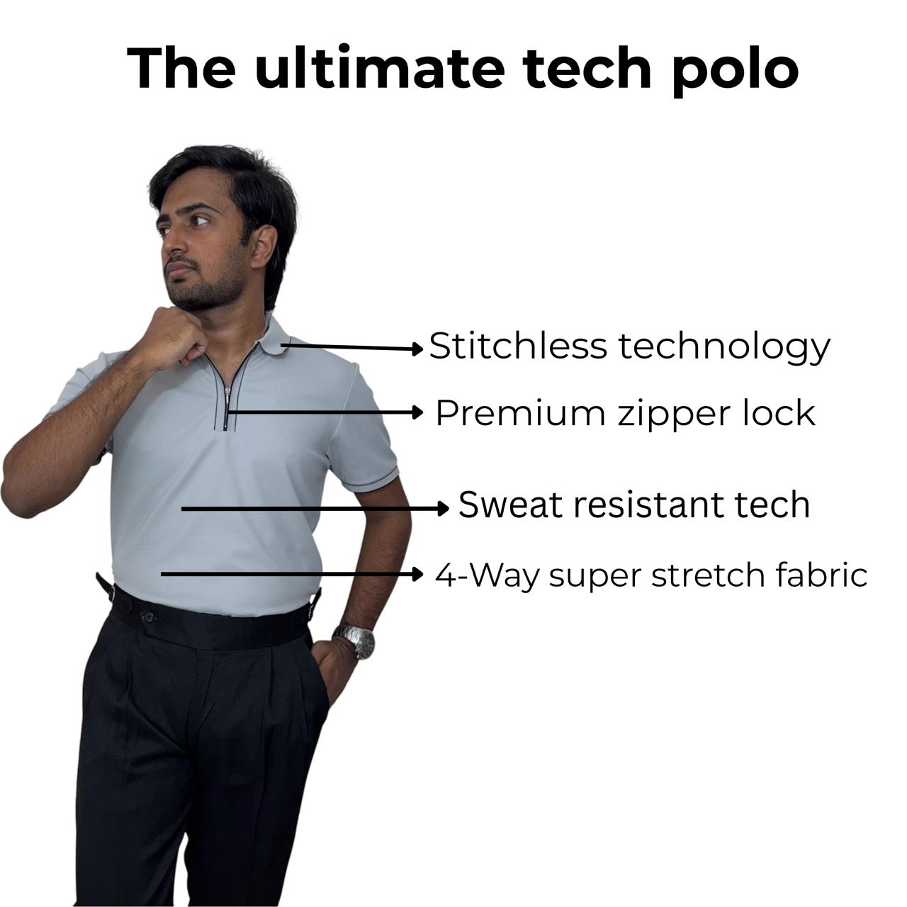 Structured Executive Tech Polo | Ultra-Stretch , Stitchless & Wrinkle-Free Performance T-Shirt