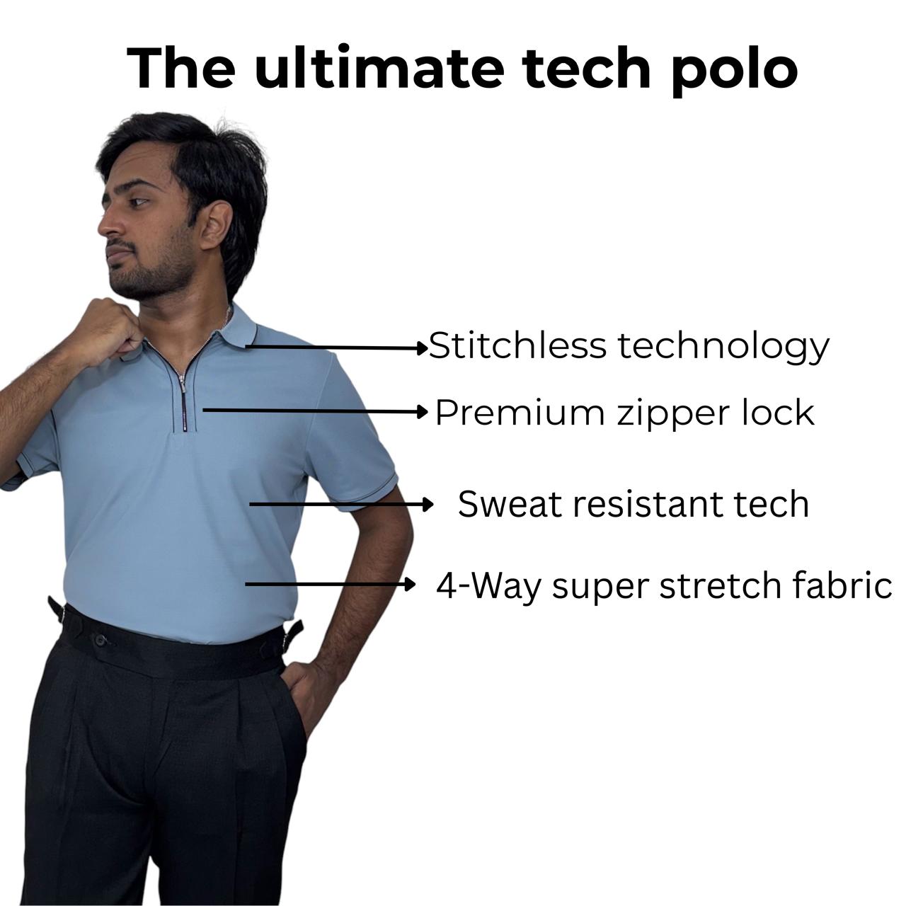 Structured Executive Tech Polo | Ultra-Stretch , Stitchless & Wrinkle-Free Performance T-Shirt