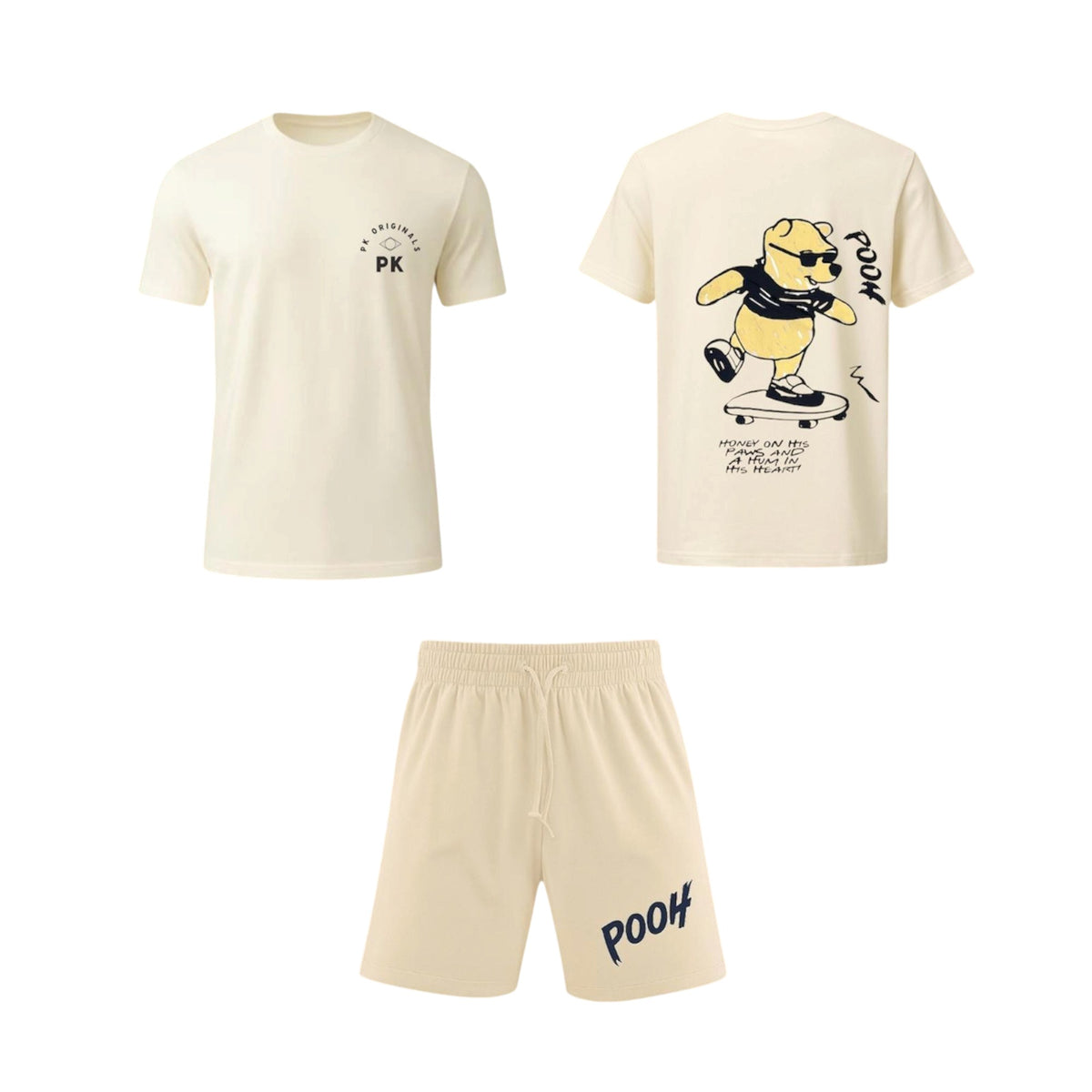 PK originals men's co-ord set - beige graphic tee & shorts