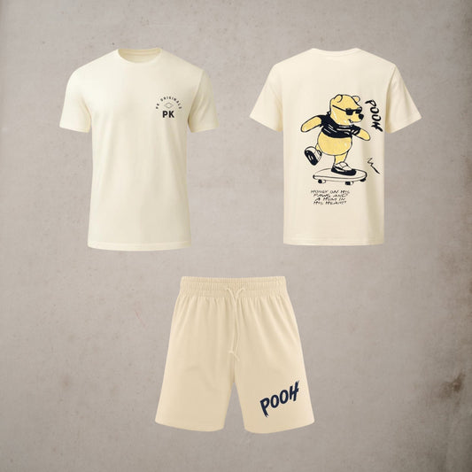 PK originals men's co-ord set - beige graphic tee & shorts