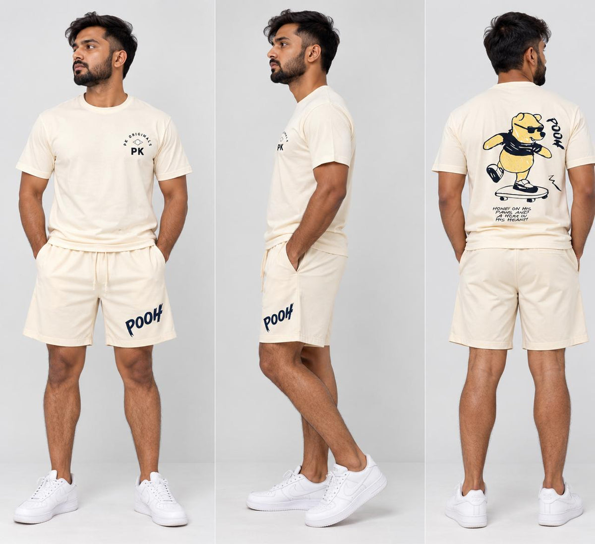 PK originals men's co-ord set - beige graphic tee & shorts