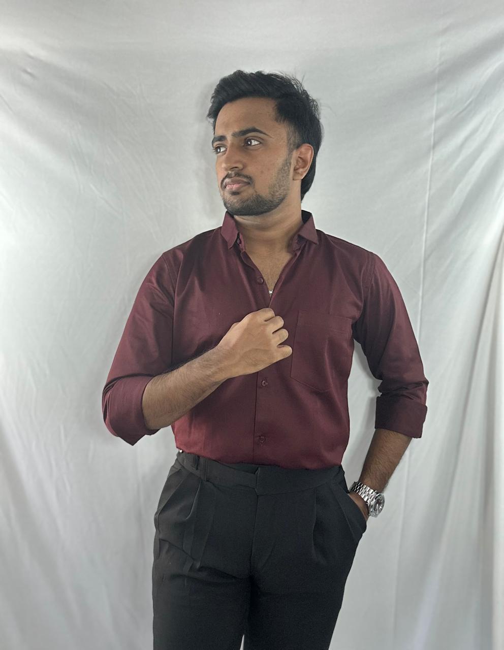 Burgundy satin shirt | Premium natural sheen