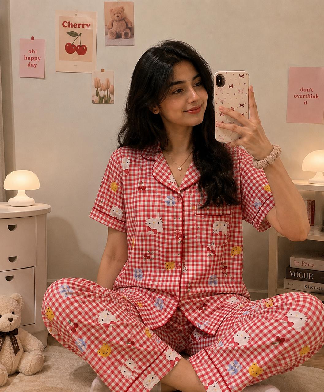 Hello kitty Printed Premium 2-Piece Cotton Lounge Set