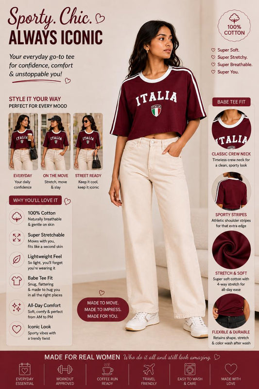 Italia contrast collar oversized tee | Women's cropped Fit T-shirt