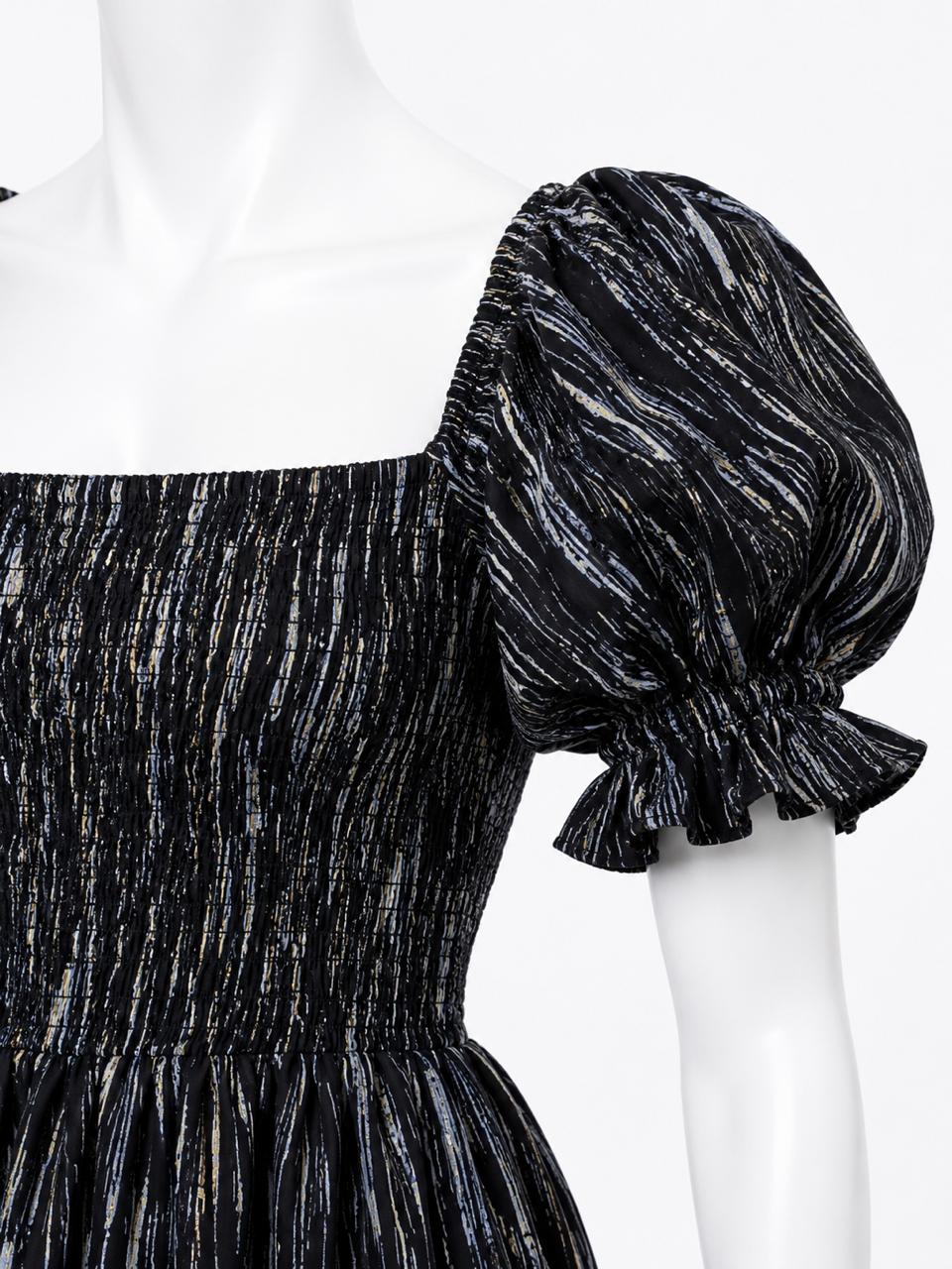 Women's Black printed sundress with puff sleeves