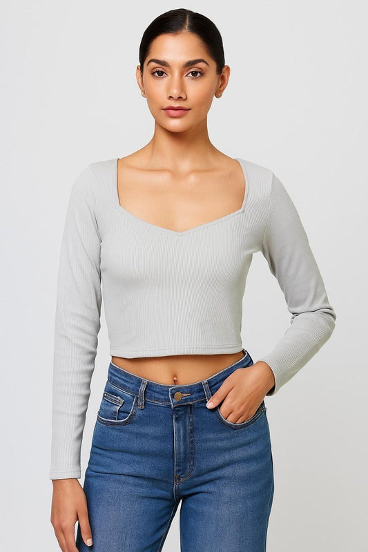 Stylish grey knitted crop top| full sleeve