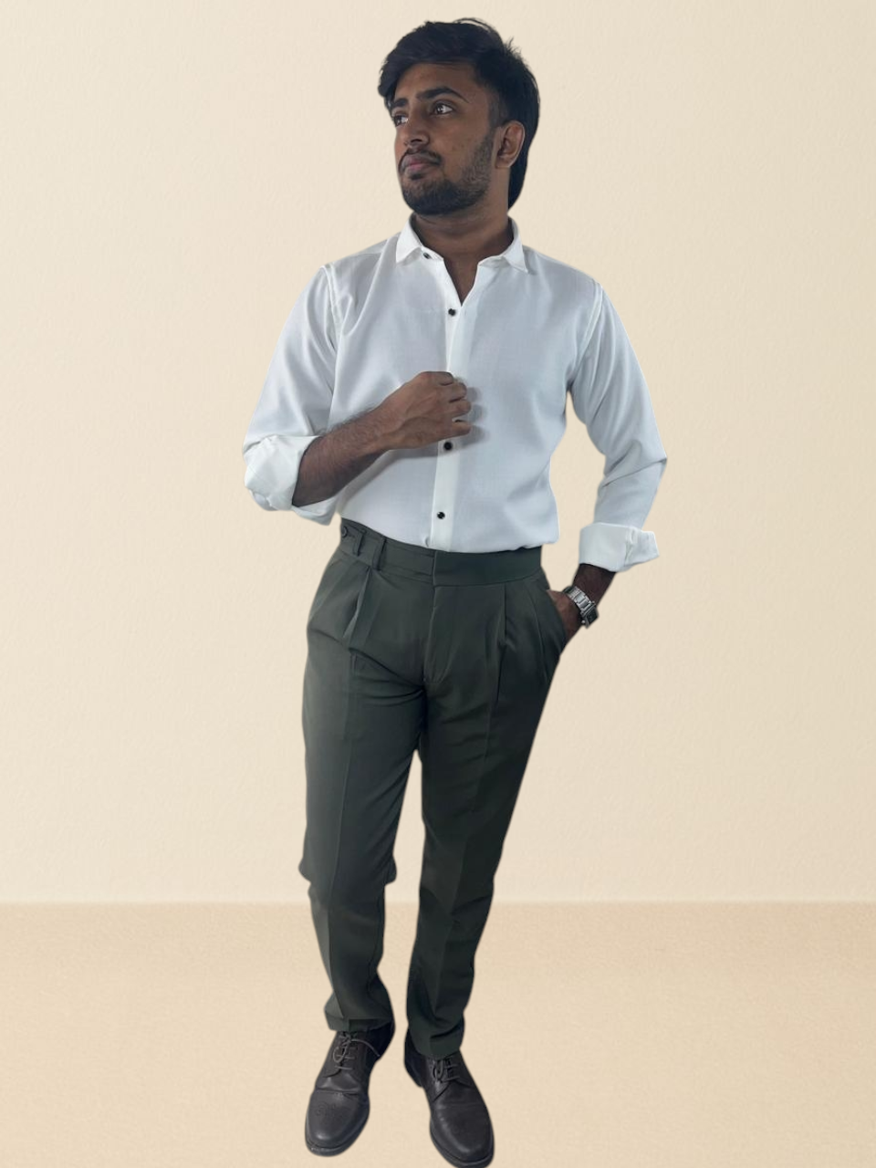 Olive green single button gurkha pant for men