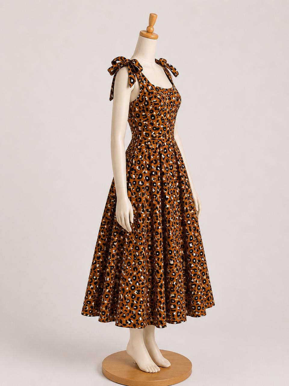 Kids & teens Rust Floral Summer Midi Dress with shoulder Tie straps & Chest Cup