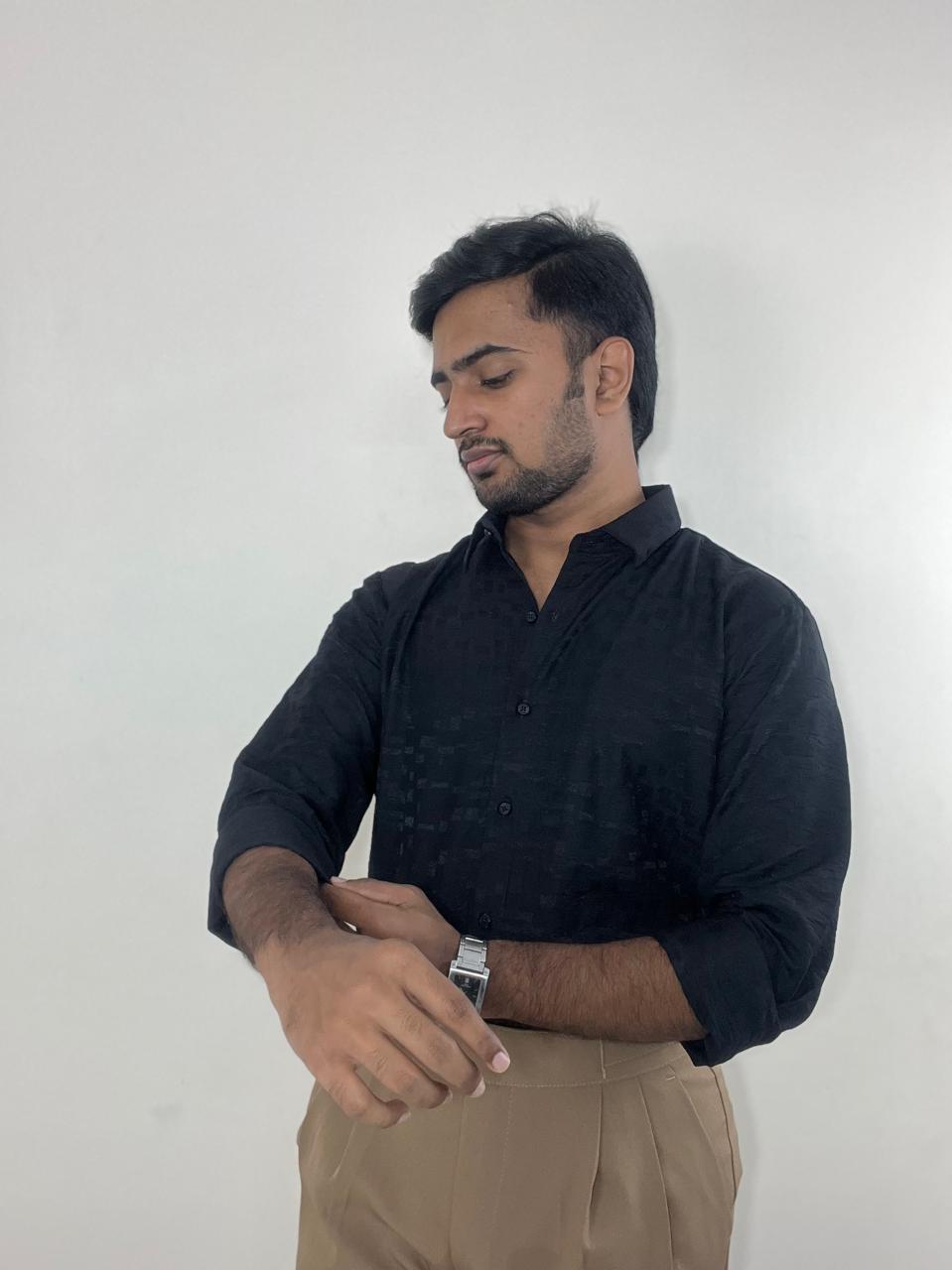 Onyx Black textured premium self design shirt