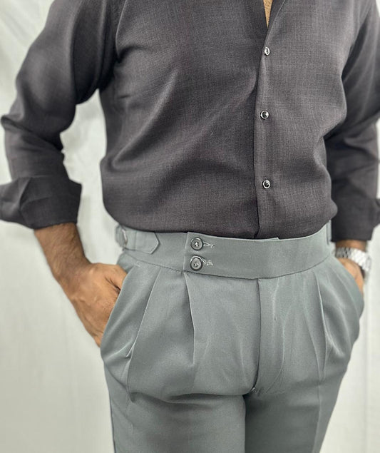 Stone grey double-buckle gurkha pants for men