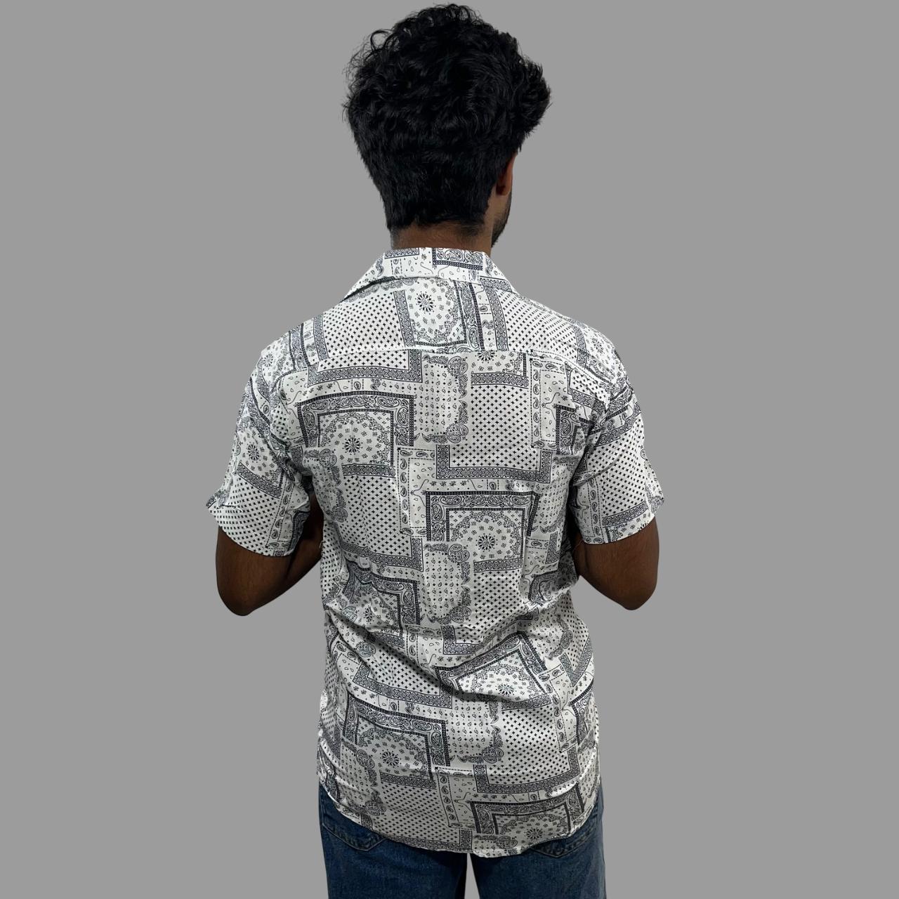 White and black geometric printed shirt