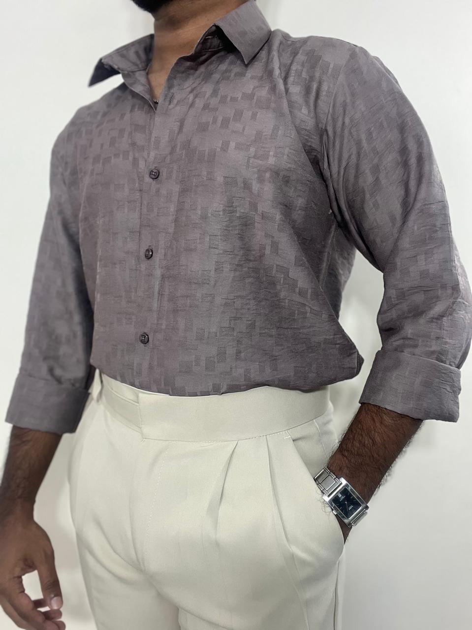 Mauve taupe textured premium self design shirt