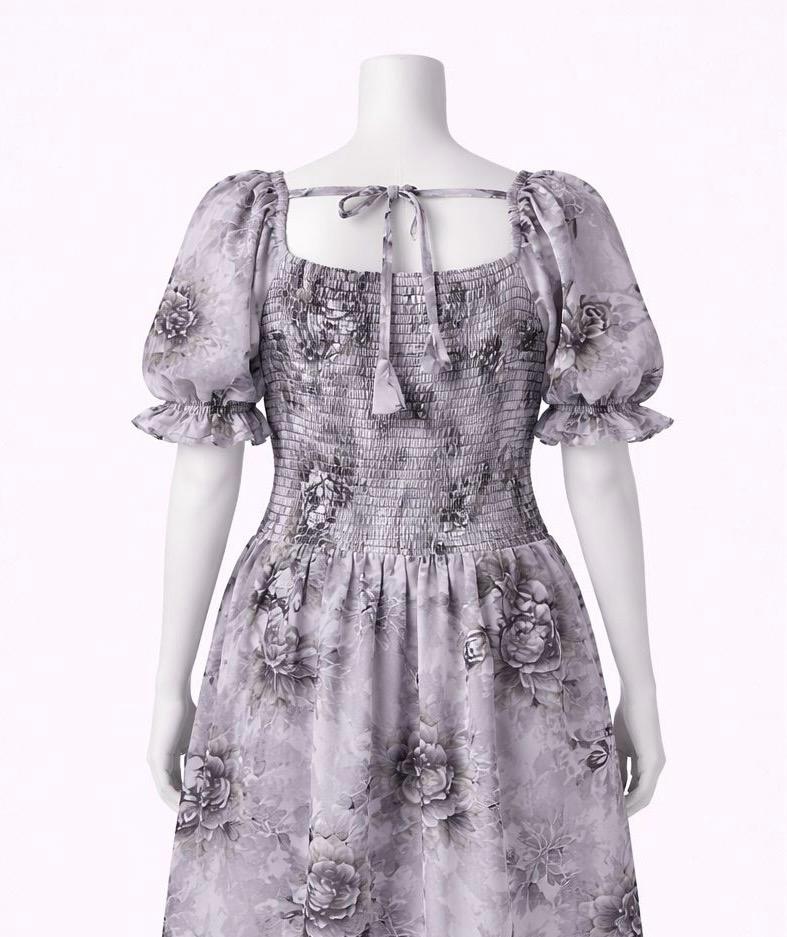 Women's Black & white floral printed sundress with puff sleeves