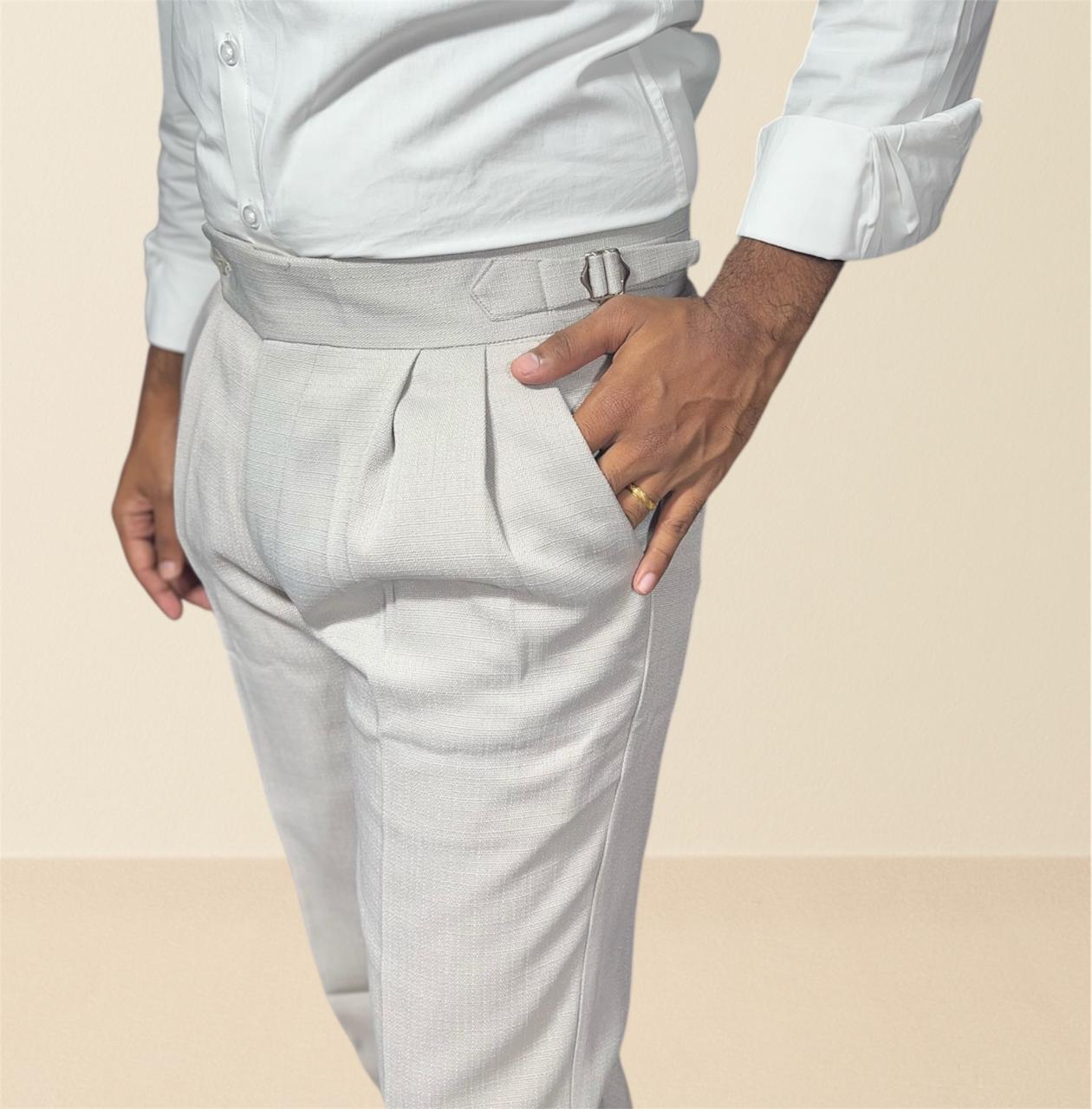 Cream Double _Bucle Linen Textured Gurkha pants for Men
