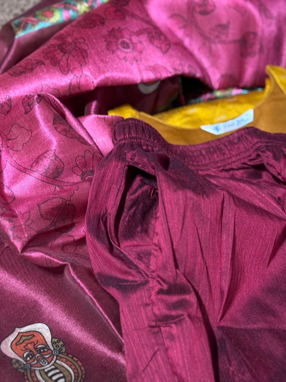 Pure Raw Silk Churidar Set with Kalamkari Dupatta & Pant