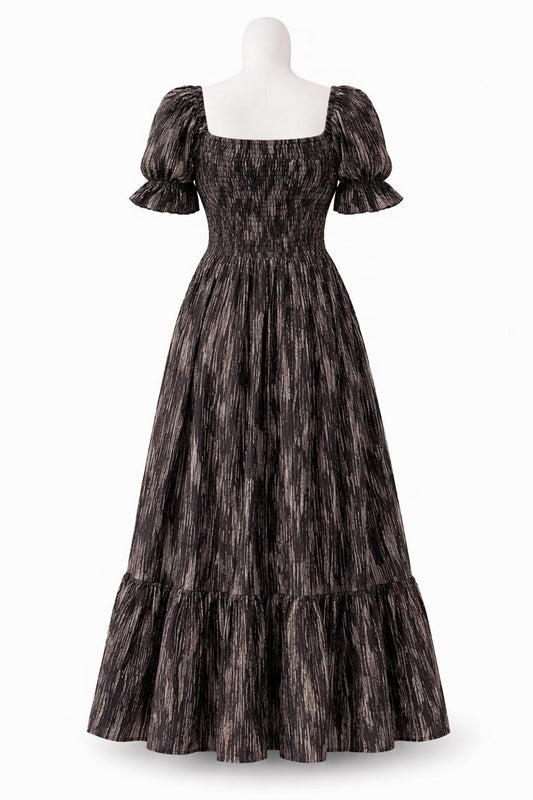 Women's Brown printed sundress with puff sleeves