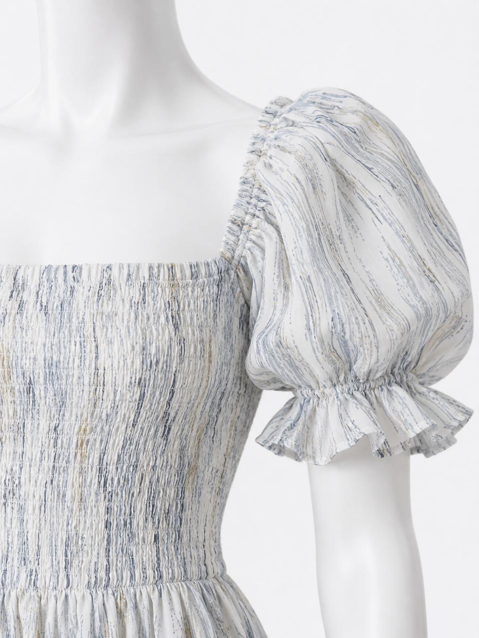 Women's white printed sundress with puff sleeves