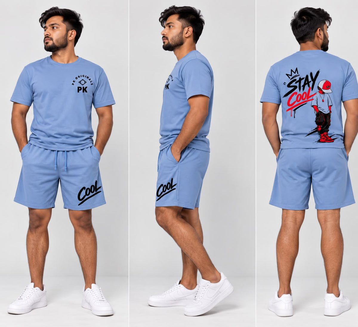 PK originals men's co-ord set - Blue graphic tee & shorts