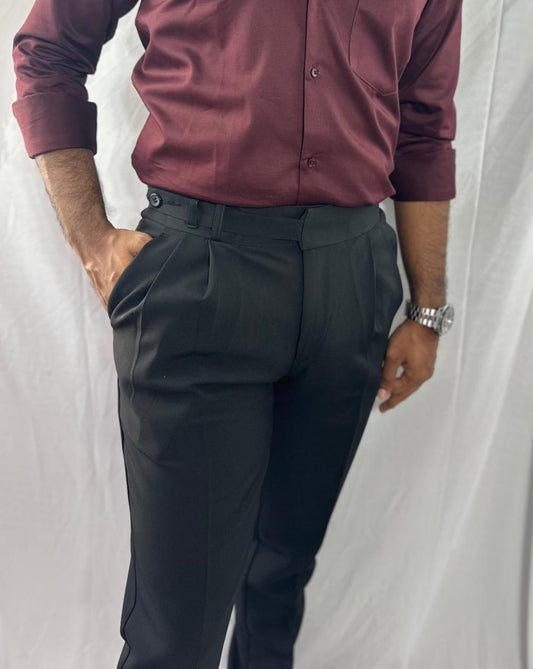 Black single button gurkha pant for men