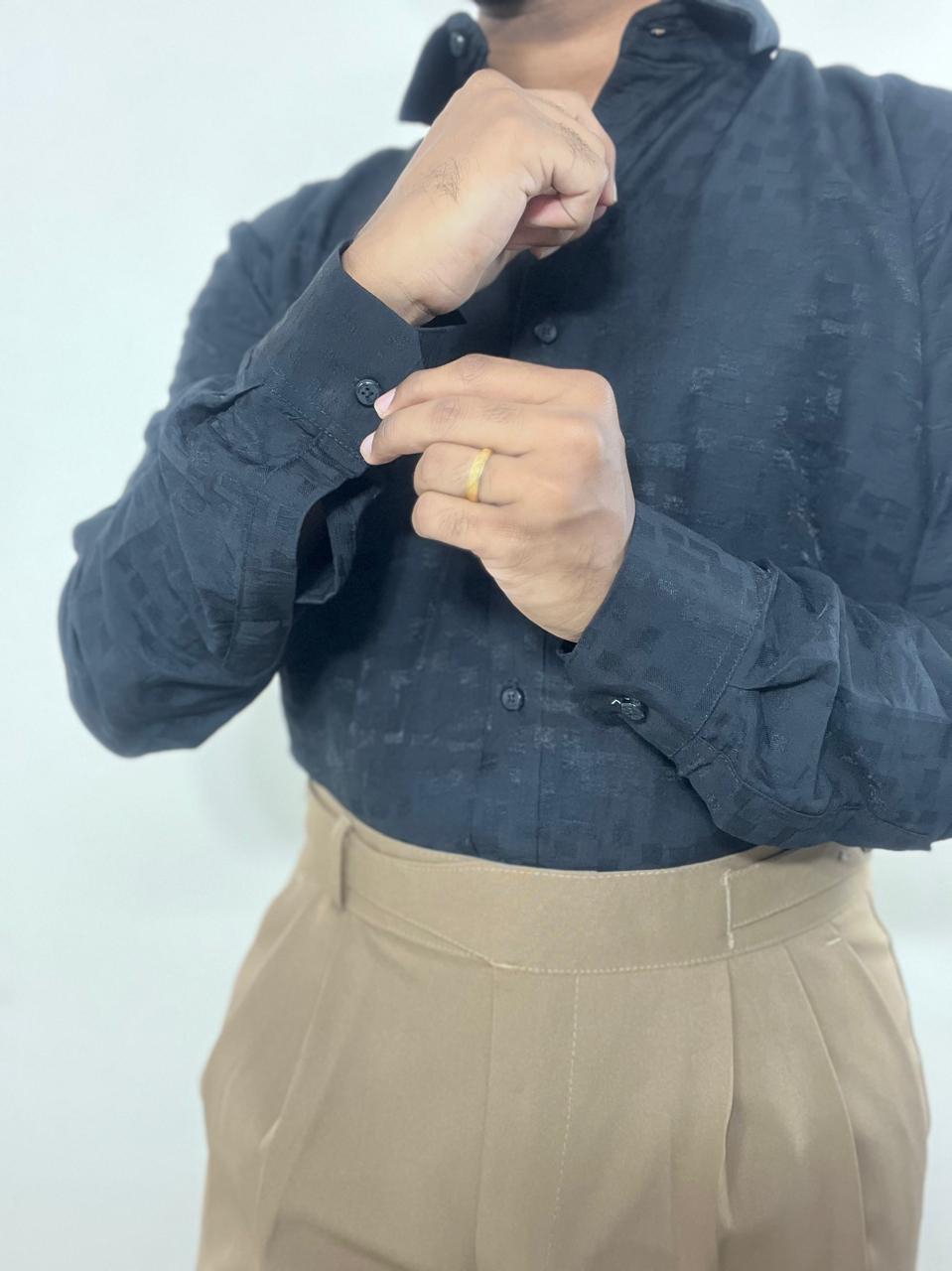 Onyx Black textured premium self design shirt