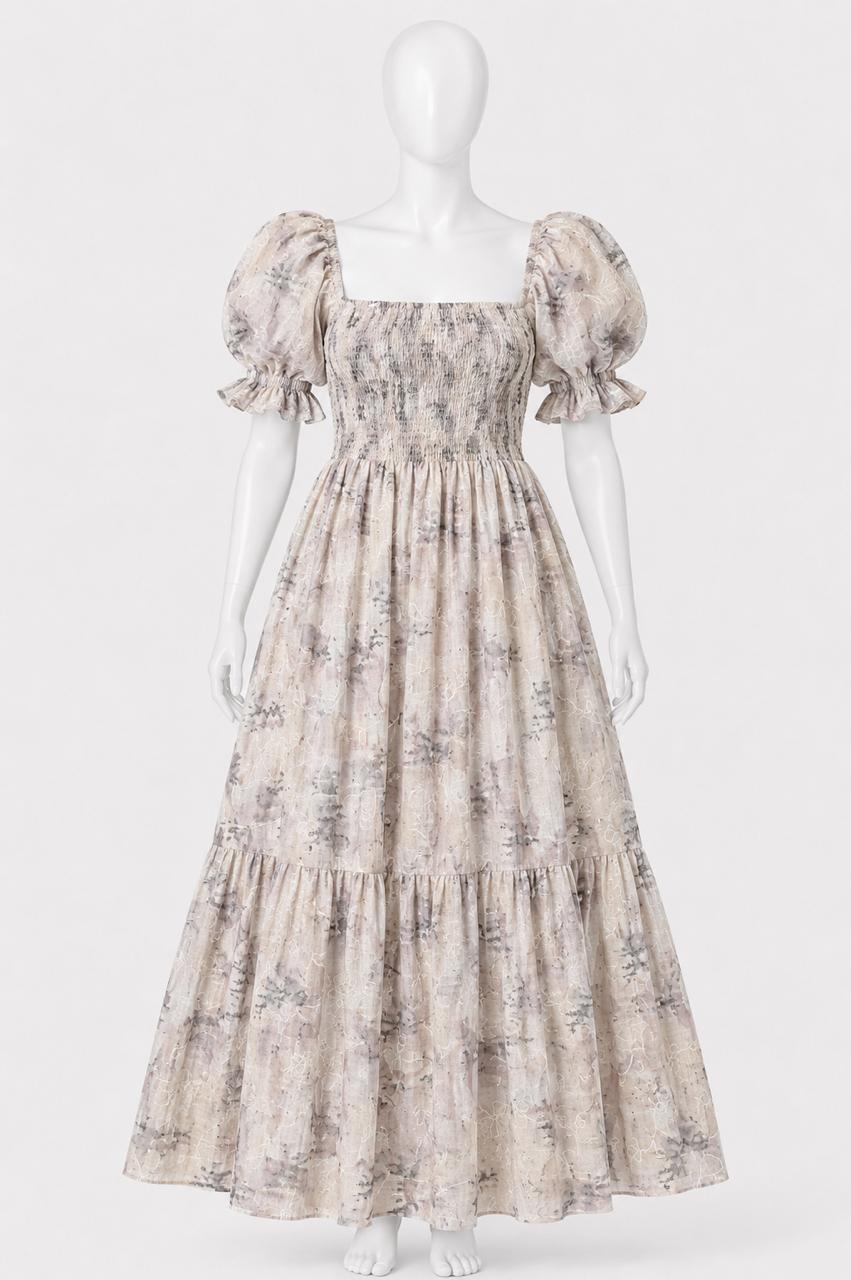 Women's floral printed sundress with puff sleeves
