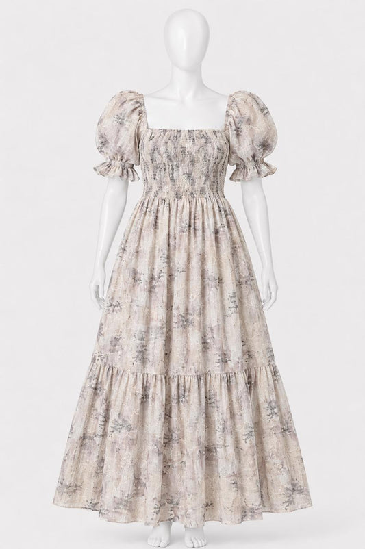 Women's floral printed sundress with puff sleeves