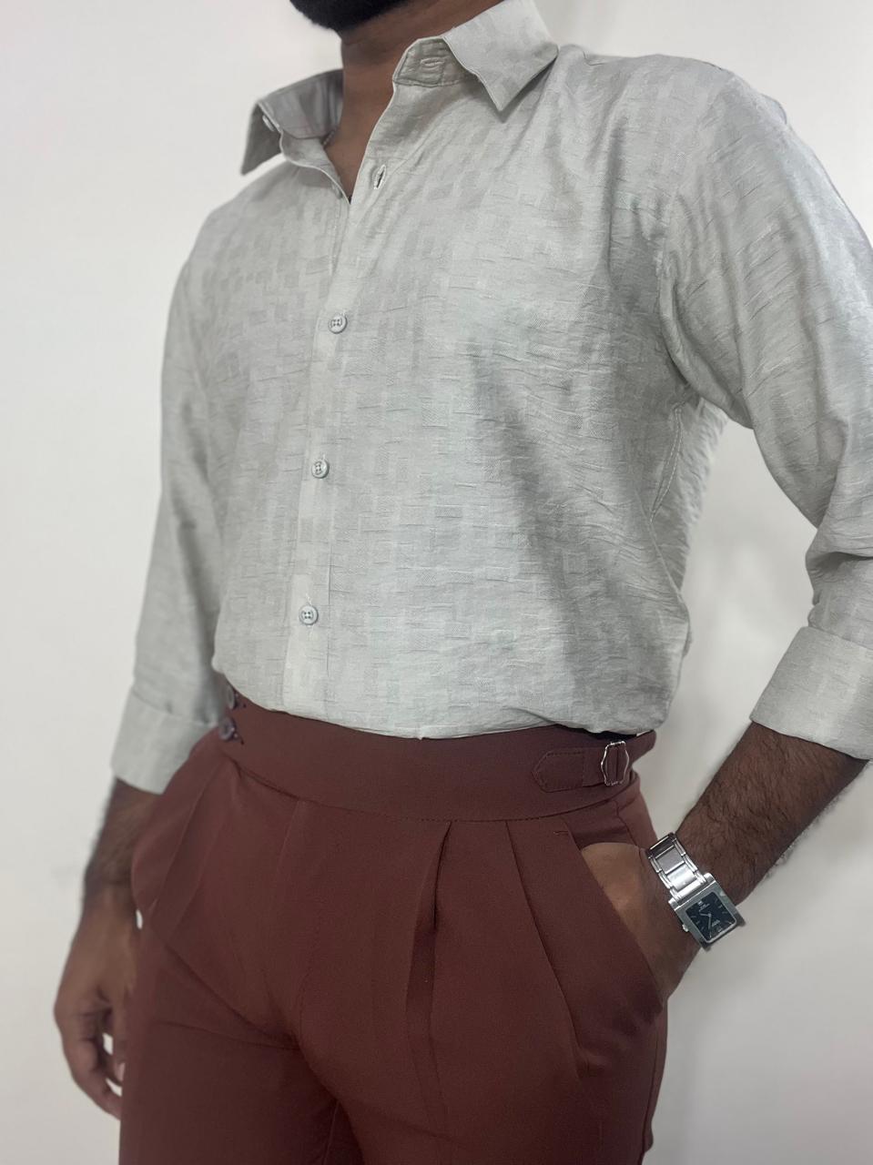 Ivory mist textured premium self design shirt