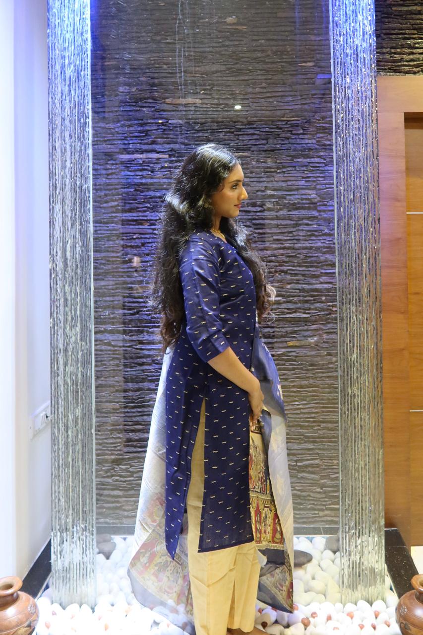 Pure Raw Silk Churidar Set with Kalamkari Dupatta & Pant