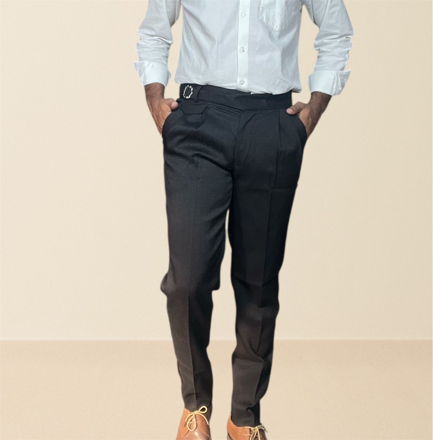 Black Linen Textured Gurkha pants for Men