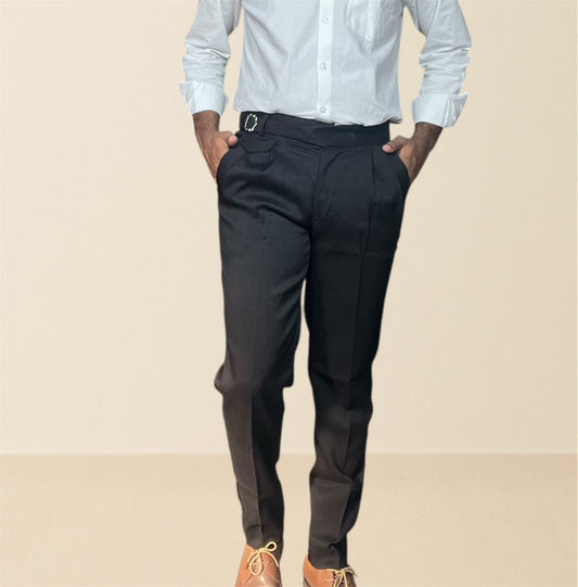 Black Linen Textured Gurkha pants for Men