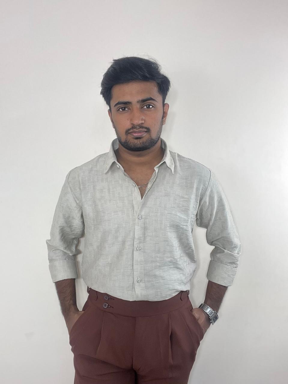 Ivory mist textured premium self design shirt