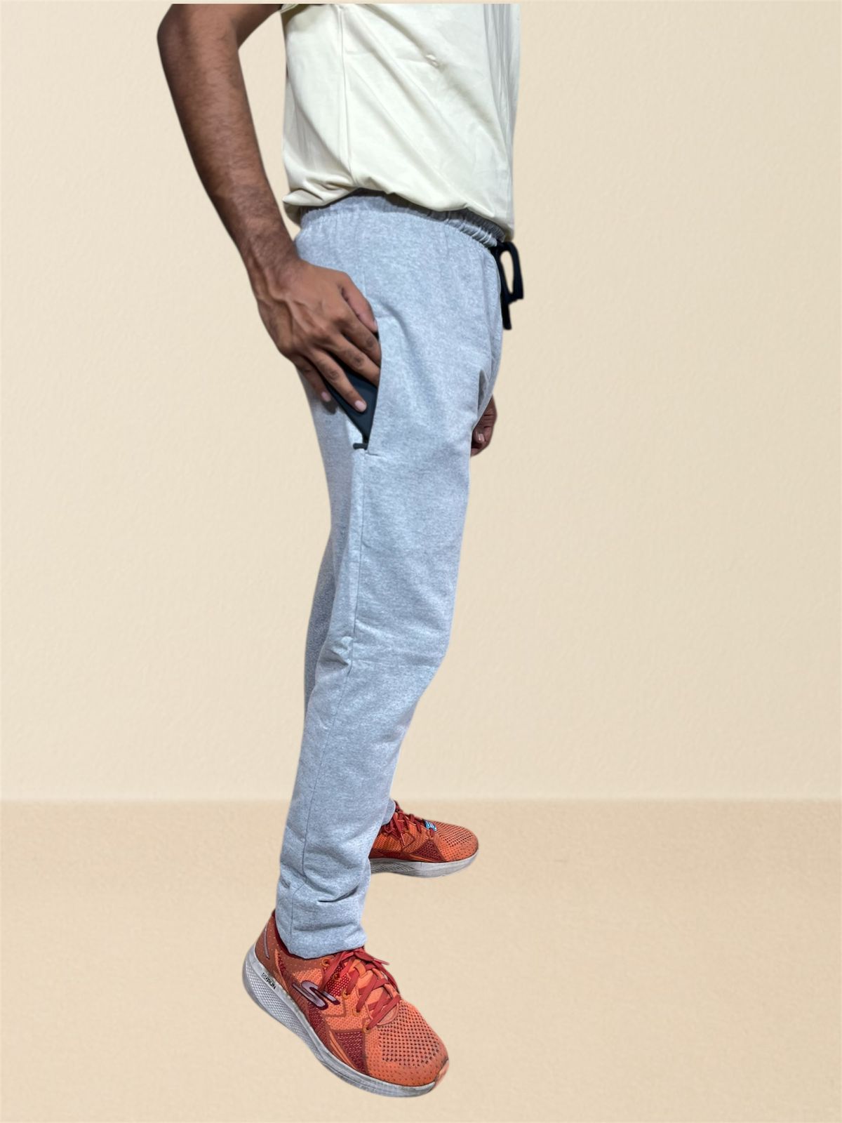 Premium Cotton track pants with drawstring waist - Light grey.