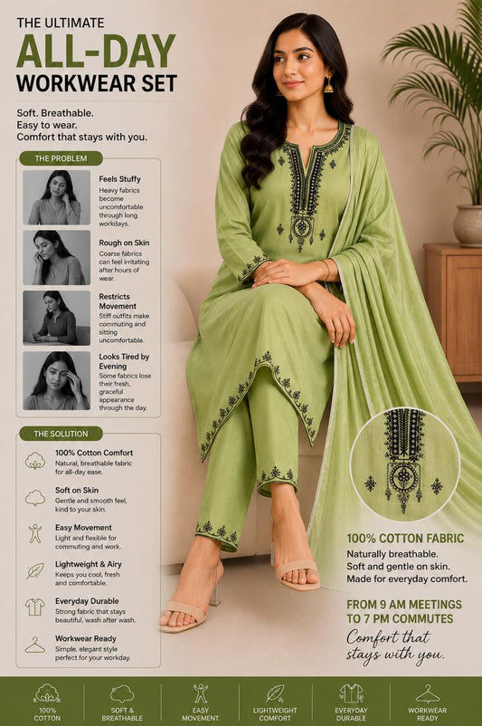 Exquisite embroidered kurta set with pants & dupatta