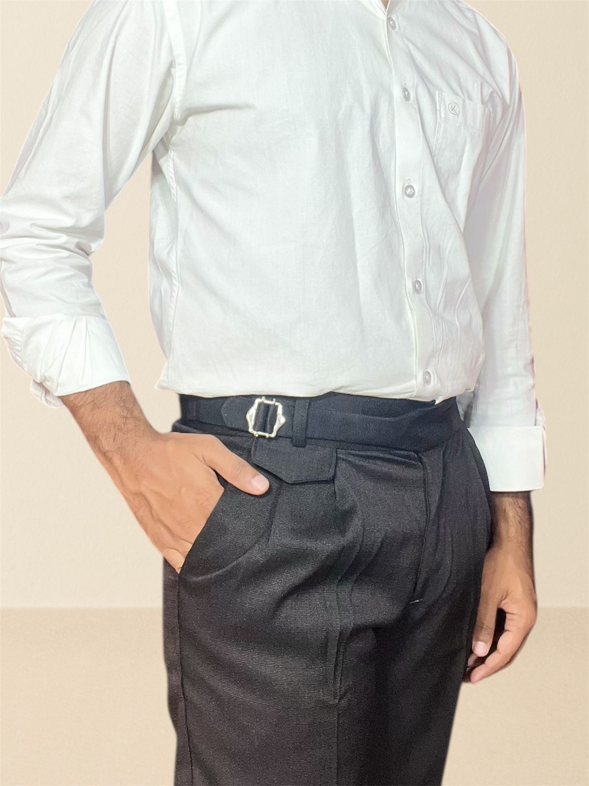Black Linen Textured Gurkha pants for Men