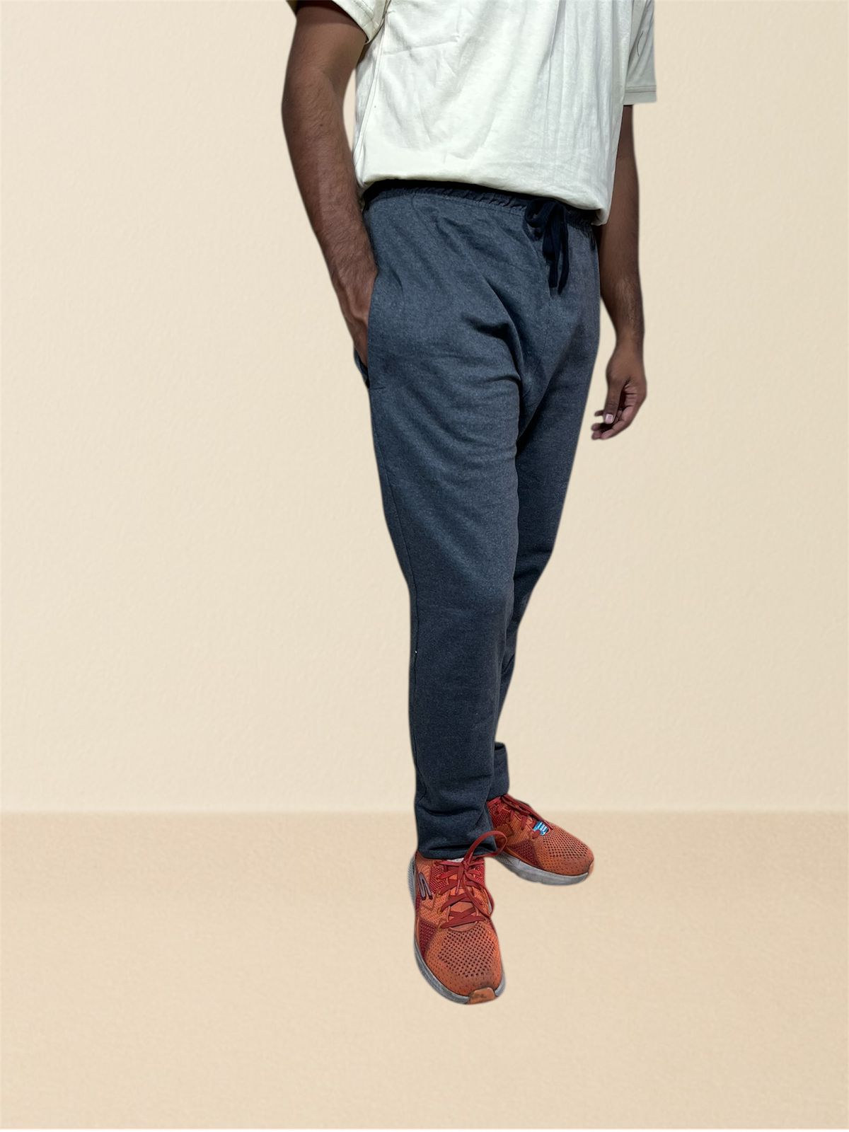 Premium cotton trackpants with drawstring waist - Dark grey