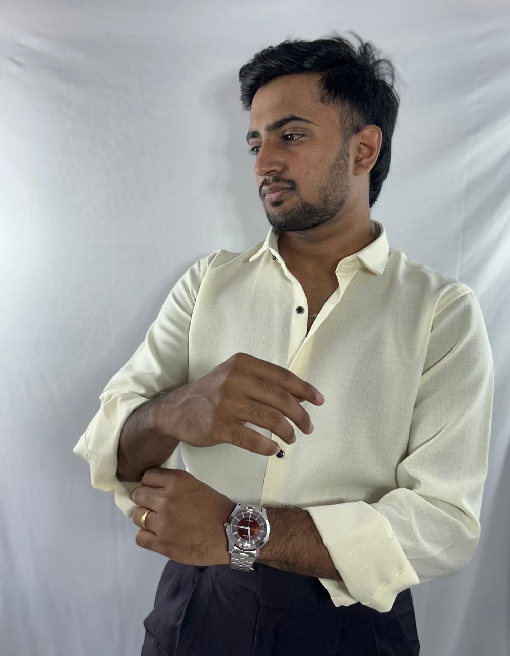 Pastel yellow premium linen shirt