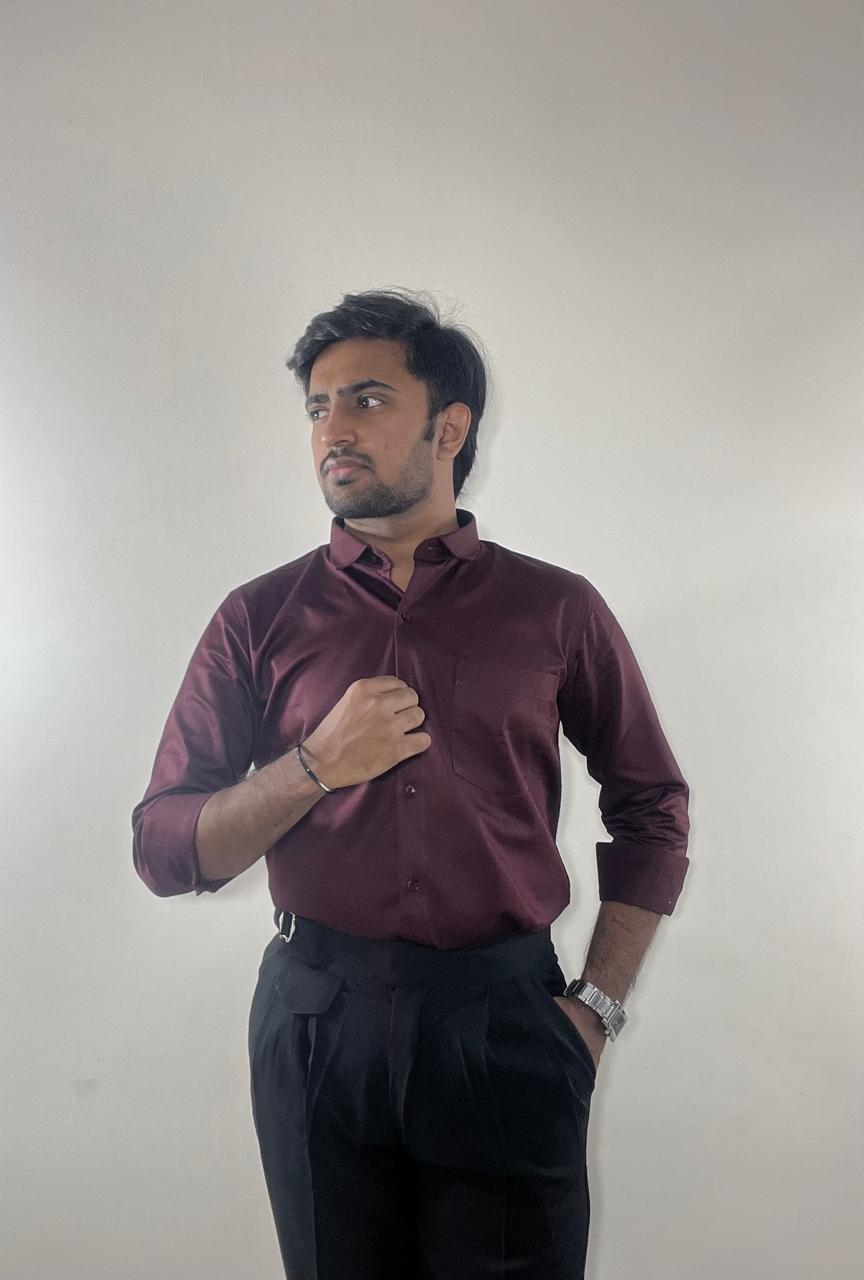 Burgundy wine fluid shirt & black Gurkha pants set