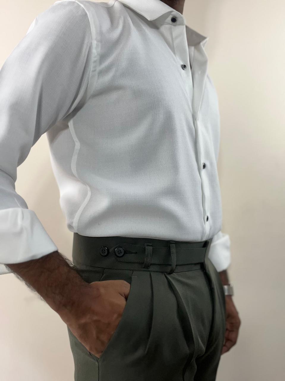 Olive green single button gurkha pant for men