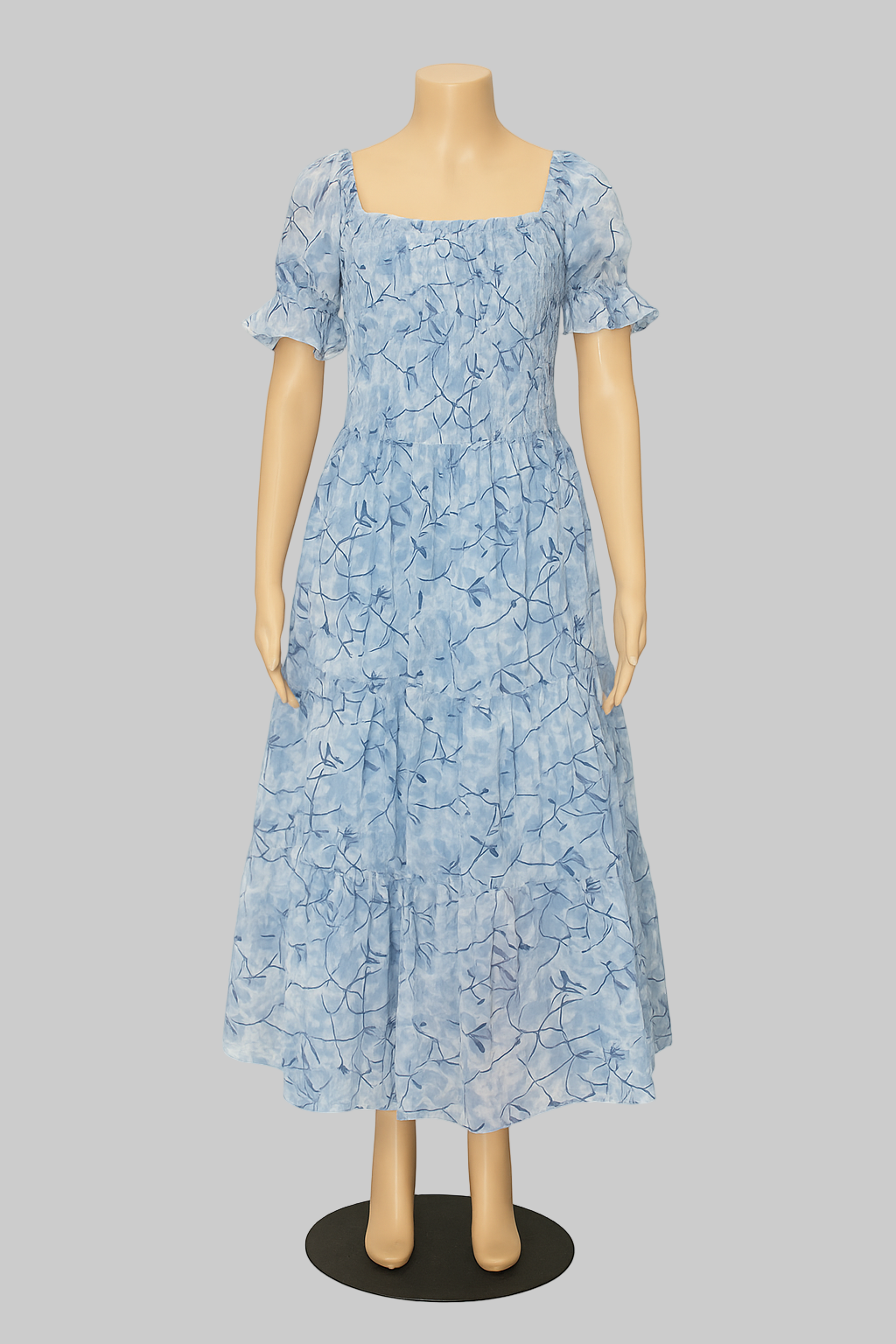 Women's sky blue printed sundress with puff sleeve