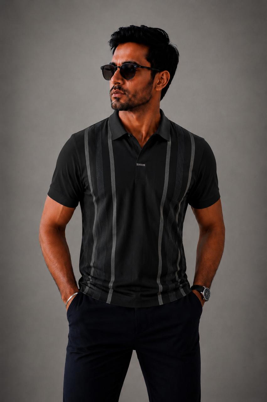Men's Premium Breathable Midnight Black Tech Polo – Wrinkle-Free Dry-Fit Performance Workwear
