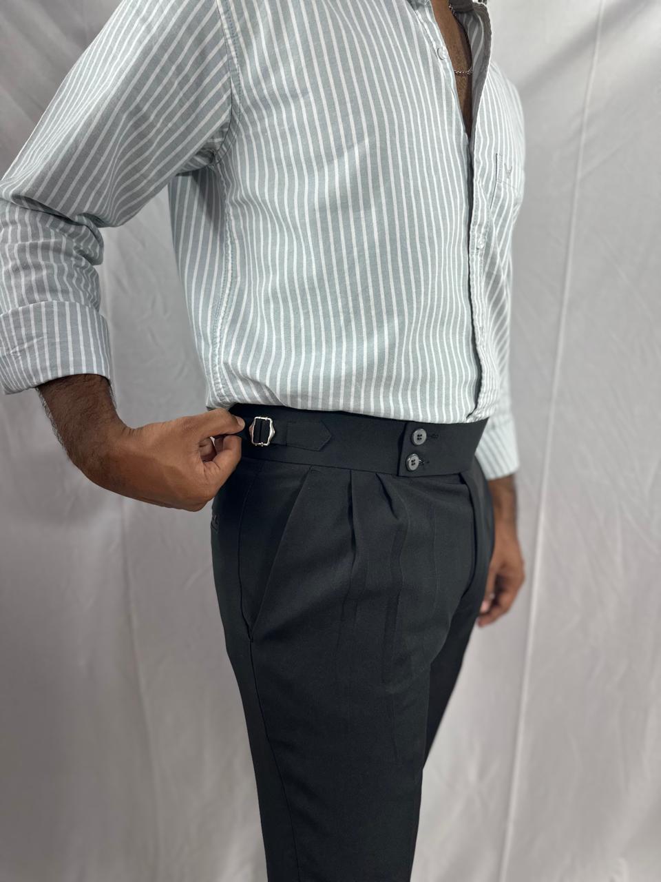 Classic black double-buckle gurkha pants for men