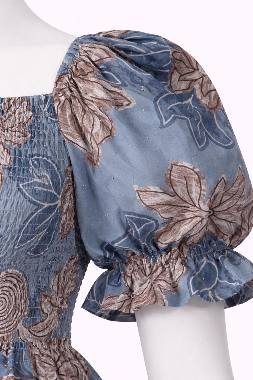 Women's steel blue floral printed maxi dress